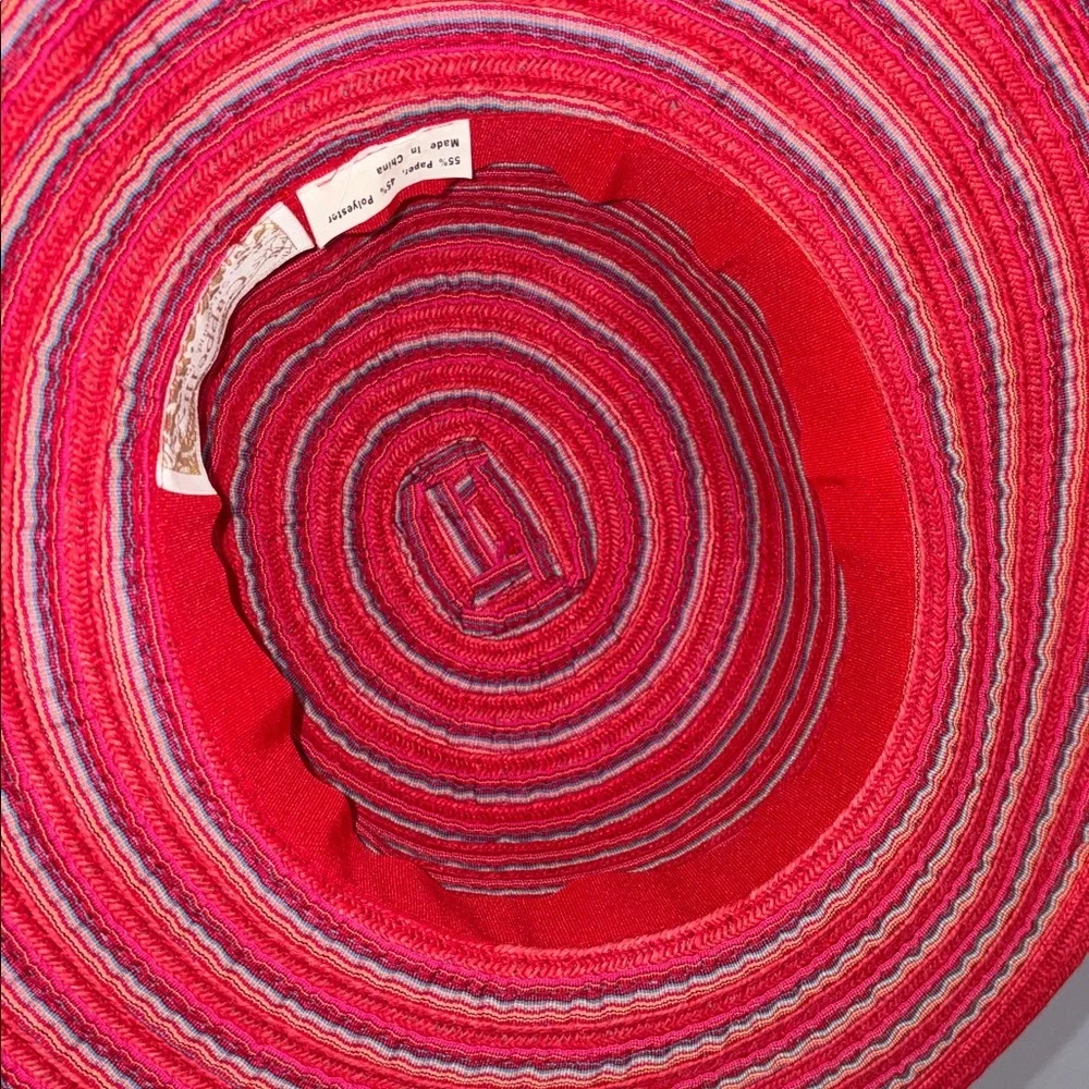 Cappelli Straworld, Inc. Striped Red Wide Brim Hat With Bow OS